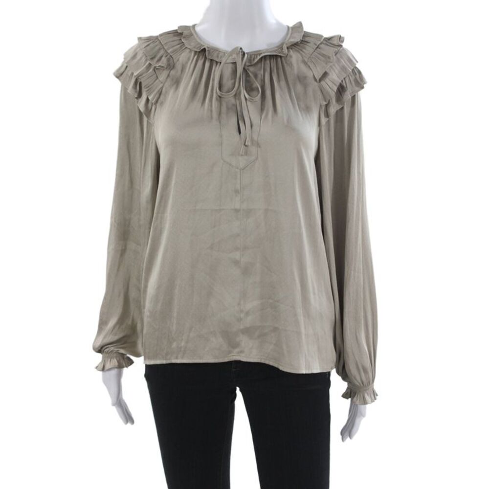 Decker Womens Bohemian Beige Round Neck Long Sleeve Blouse Size XS